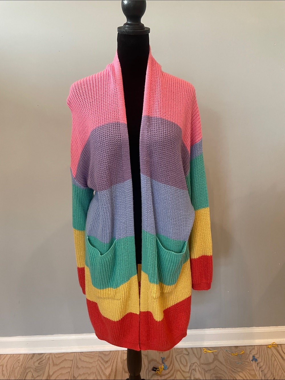 Colorful Striped Women's open cardigan with pockets chunky look